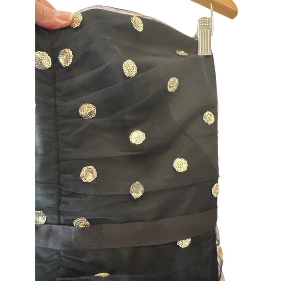 Marchesa Notte Strapless Black Gold Sequin Polka Dot Tulle Midi Dress 8 NWT - Picture 7 of 10